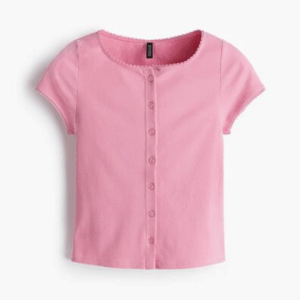 เสื้อแขนสั้นกระดุมหน้าสีชมพู